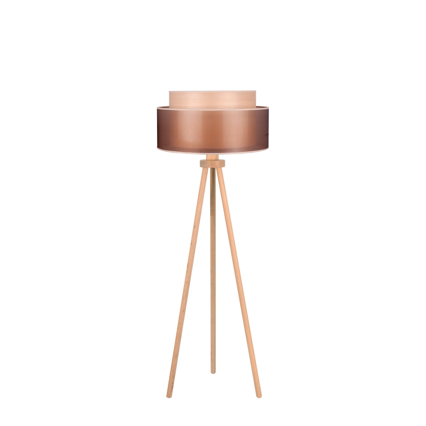 Duolla - Candeeiro de chão WOOD BOHO 1xE27/15W/230V diâmetro 45 cm cobre/castanho/bege