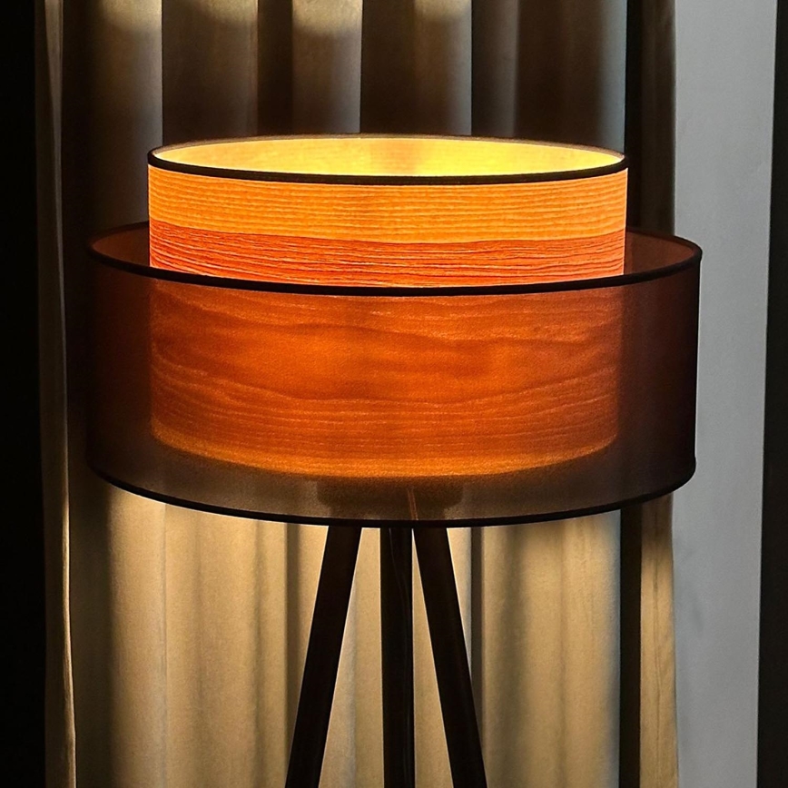 Duolla - Candeeiro de chão WOOD BOHO 1xE27/15W/230V diâmetro 45 cm preto/bege