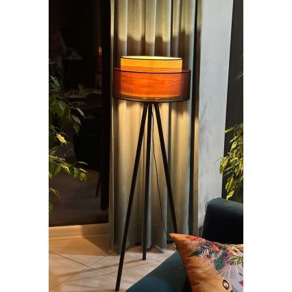 Duolla - Candeeiro de chão WOOD BOHO 1xE27/15W/230V diâmetro 45 cm preto/bege