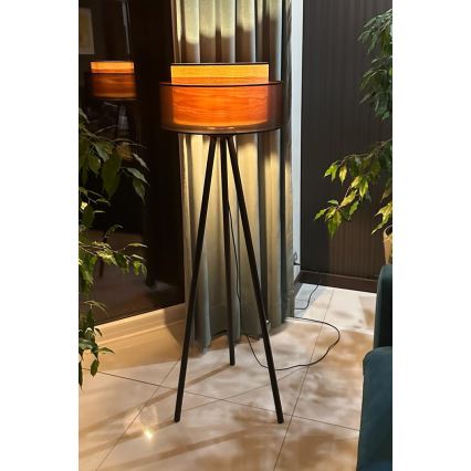 Duolla - Candeeiro de chão WOOD BOHO 1xE27/15W/230V diâmetro 45 cm preto/bege