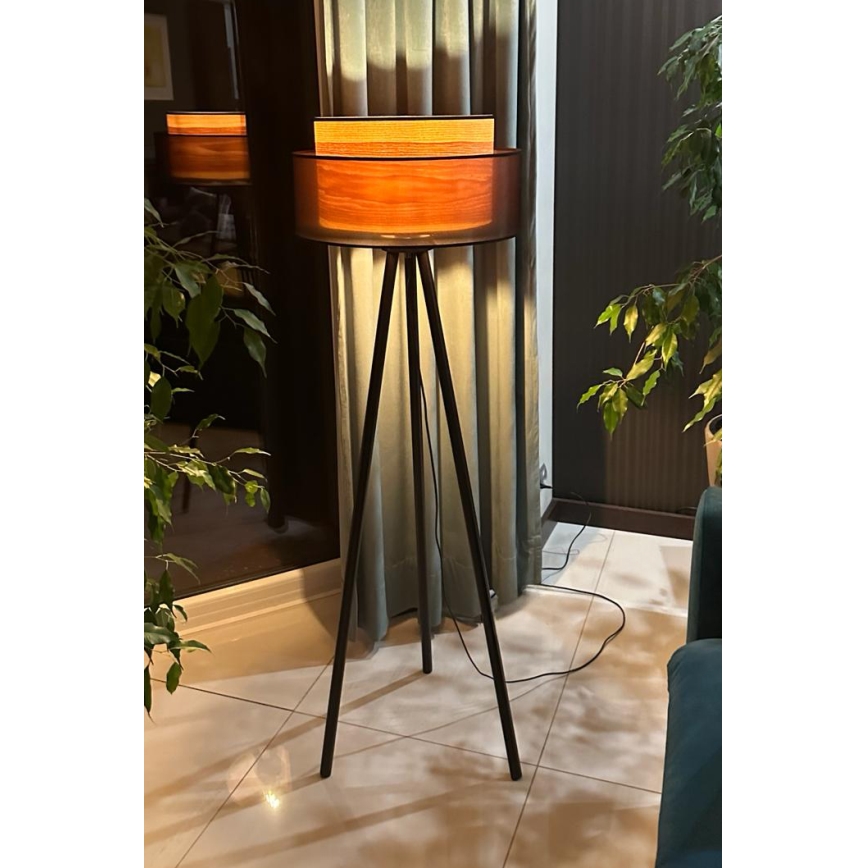 Duolla - Candeeiro de chão WOOD BOHO 1xE27/15W/230V diâmetro 45 cm preto/bege