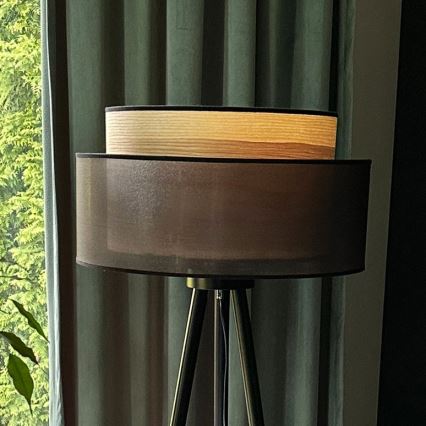 Duolla - Candeeiro de chão WOOD BOHO 1xE27/15W/230V diâmetro 45 cm preto/bege