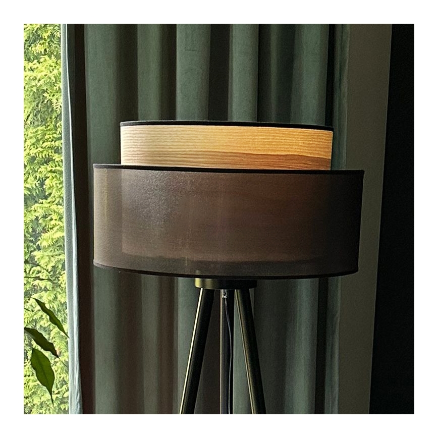 Duolla - Candeeiro de chão WOOD BOHO 1xE27/15W/230V diâmetro 45 cm preto/bege