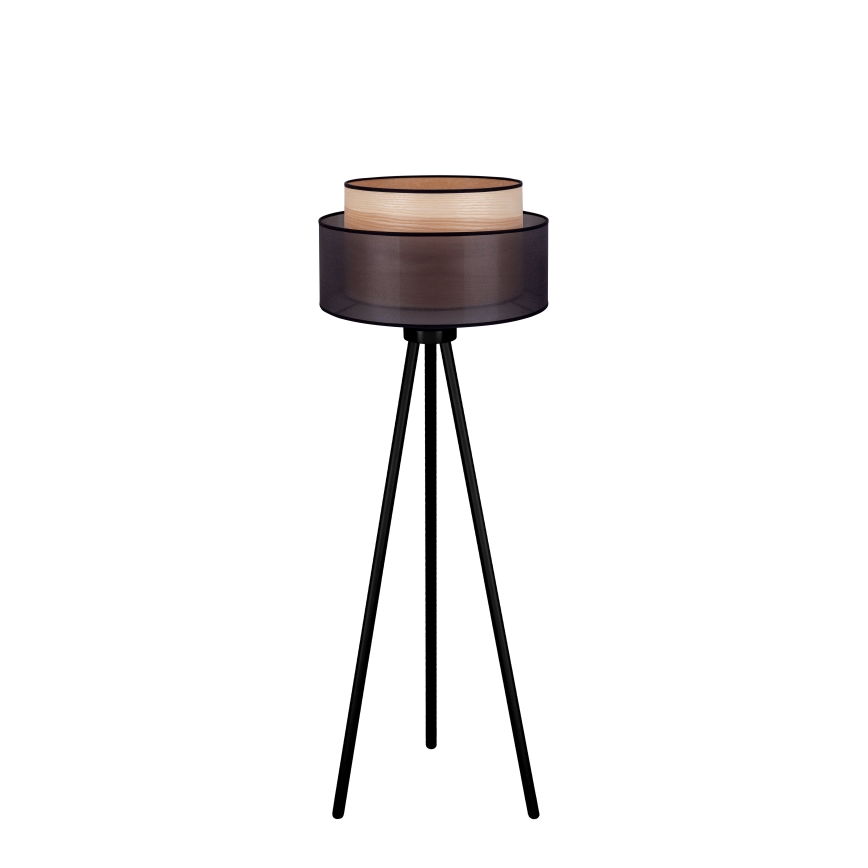 Duolla - Candeeiro de chão WOOD BOHO 1xE27/15W/230V diâmetro 45 cm preto/bege
