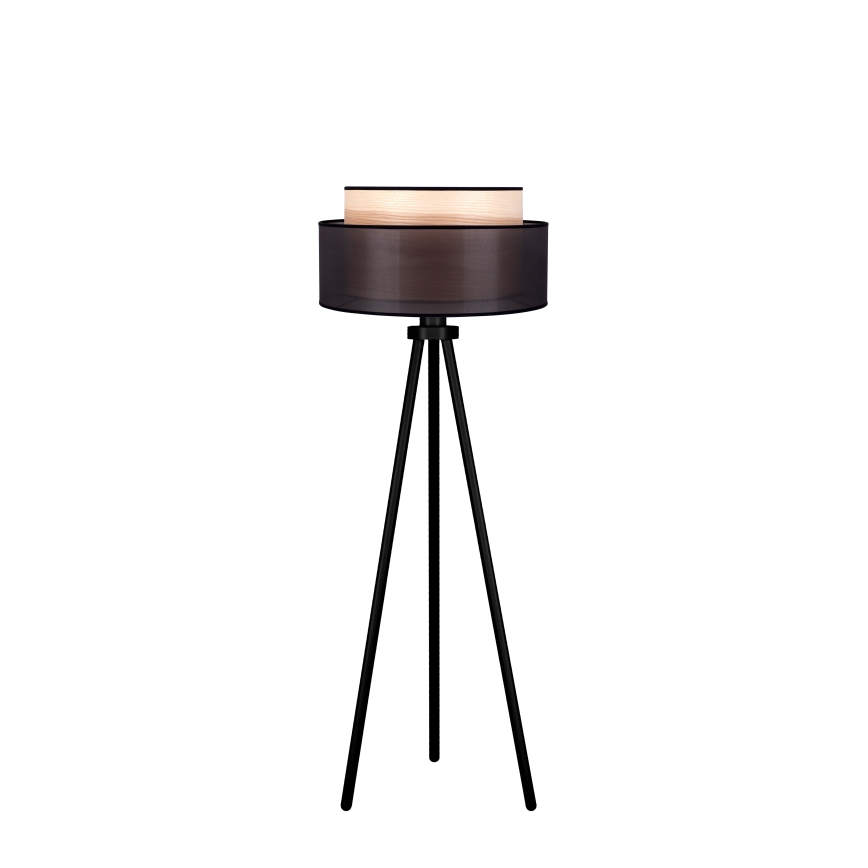 Duolla - Candeeiro de chão WOOD BOHO 1xE27/15W/230V diâmetro 45 cm preto/bege