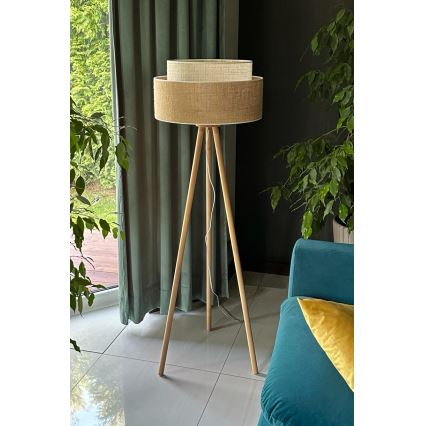 Duolla - Candeeiro de chão YUTE BOHO 1xE27/15W/230V diâmetro 45 cm castanho/creme
