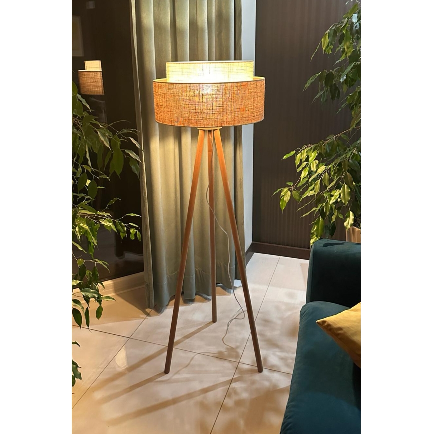 Duolla - Candeeiro de chão YUTE BOHO 1xE27/15W/230V diâmetro 45 cm castanho/creme