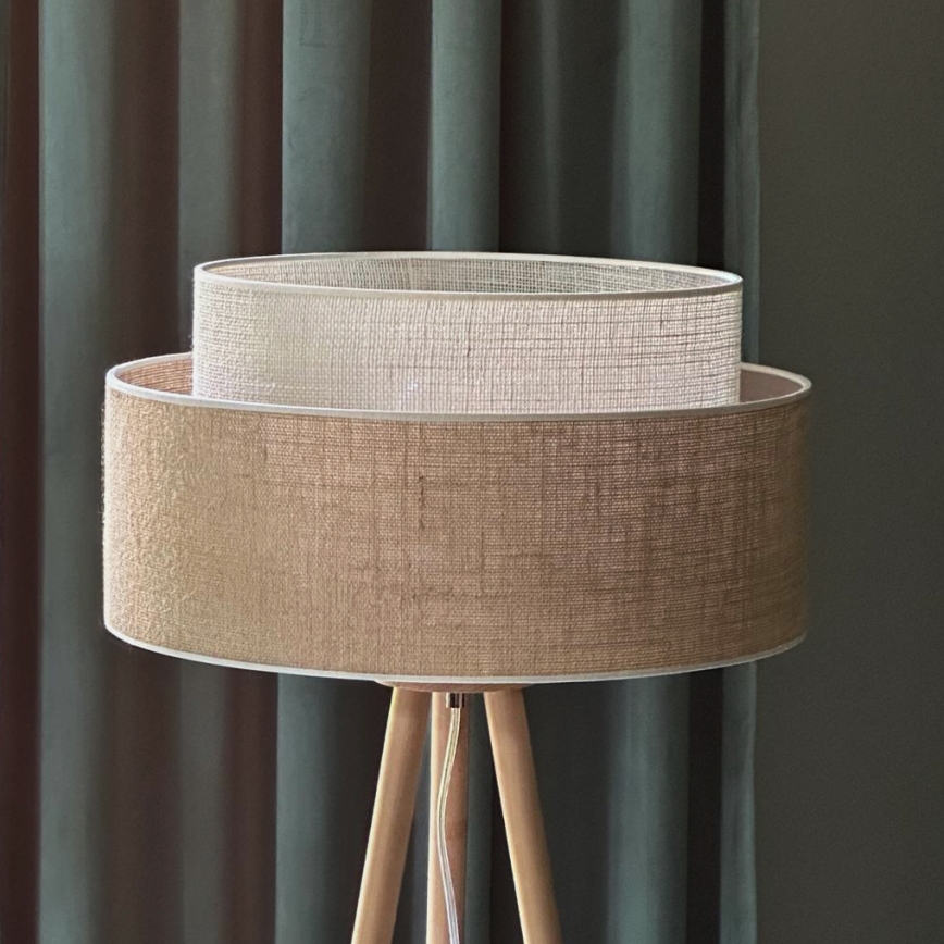 Duolla - Candeeiro de chão YUTE BOHO 1xE27/15W/230V diâmetro 45 cm castanho/creme