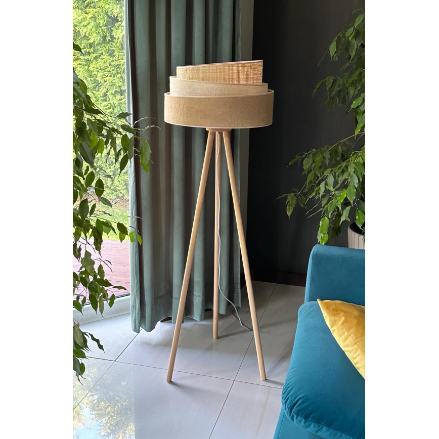 Duolla - Candeeiro de chão YUTE TRIO 1xE27/15W/230V diâmetro 45 cm castanho/cinzento/bege