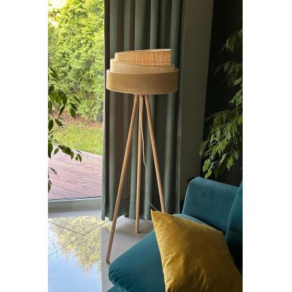 Duolla - Candeeiro de chão YUTE TRIO 1xE27/15W/230V diâmetro 45 cm castanho/cinzento/bege