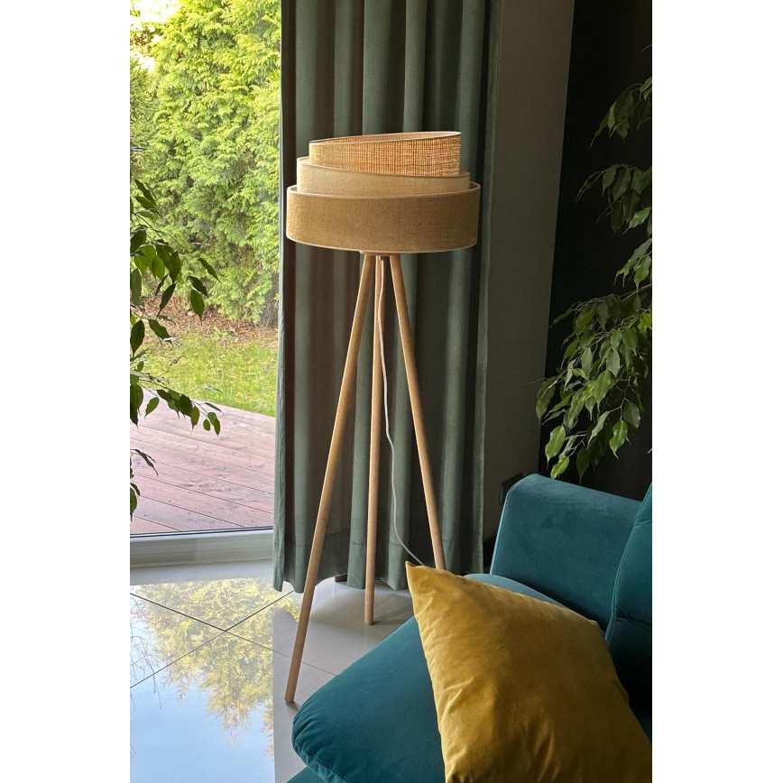 Duolla - Candeeiro de chão YUTE TRIO 1xE27/15W/230V diâmetro 45 cm castanho/cinzento/bege