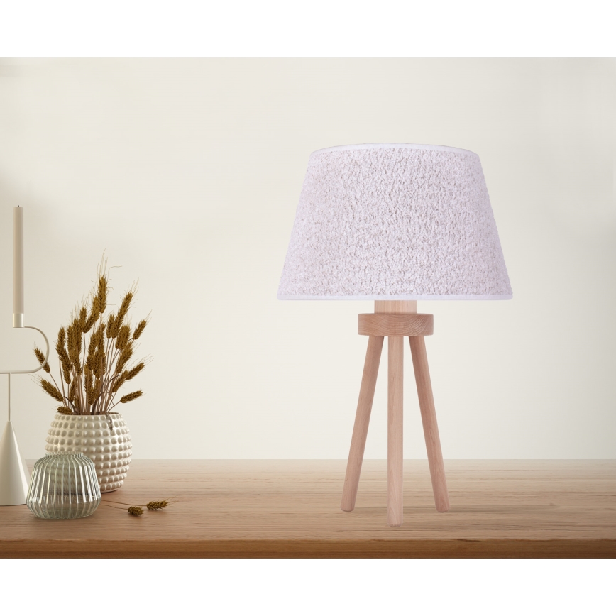 Duolla - Candeeiro de mesa BOUCLE 1xE27/15W/230V diâmetro 28 cm branco/madeira