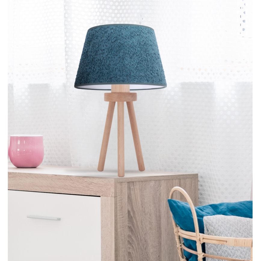 Duolla - Candeeiro de mesa BOUCLE 1xE27/15W/230V diâmetro 28 cm turquesa/madeira