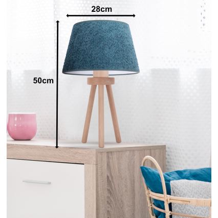 Duolla - Candeeiro de mesa BOUCLE 1xE27/15W/230V diâmetro 28 cm turquesa/madeira