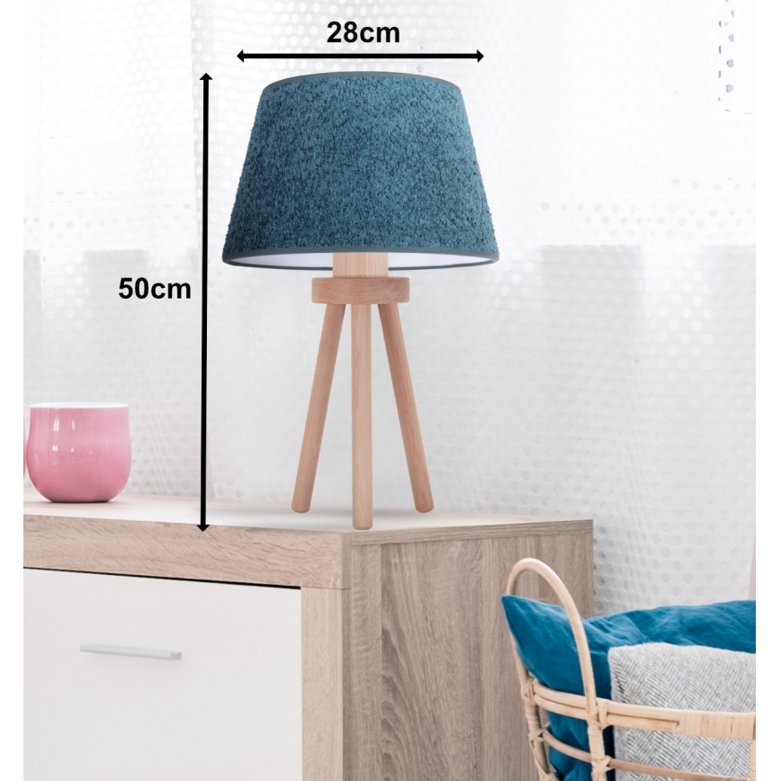 Duolla - Candeeiro de mesa BOUCLE 1xE27/15W/230V diâmetro 28 cm turquesa/madeira