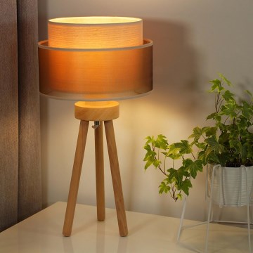 Duolla - Candeeiro de mesa WOOD BOHO 1xE27/15W/230V diâmetro 25 cm cobre/castanho/bege