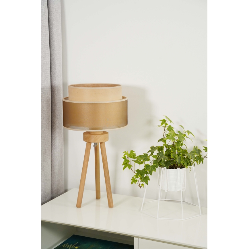 Duolla - Candeeiro de mesa WOOD BOHO 1xE27/15W/230V diâmetro 25 cm cobre/castanho/bege