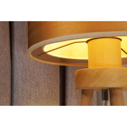 Duolla - Candeeiro de mesa WOOD BOHO 1xE27/15W/230V diâmetro 25 cm cobre/castanho/bege