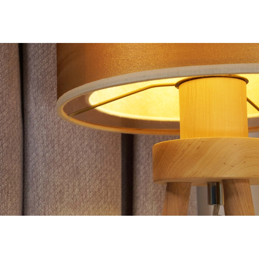 Duolla - Candeeiro de mesa WOOD BOHO 1xE27/15W/230V diâmetro 25 cm cobre/castanho/bege
