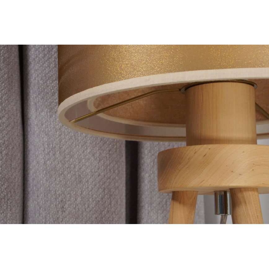 Duolla - Candeeiro de mesa WOOD BOHO 1xE27/15W/230V diâmetro 25 cm cobre/castanho/bege