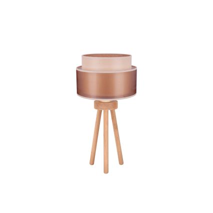 Duolla - Candeeiro de mesa WOOD BOHO 1xE27/15W/230V diâmetro 25 cm cobre/castanho/bege