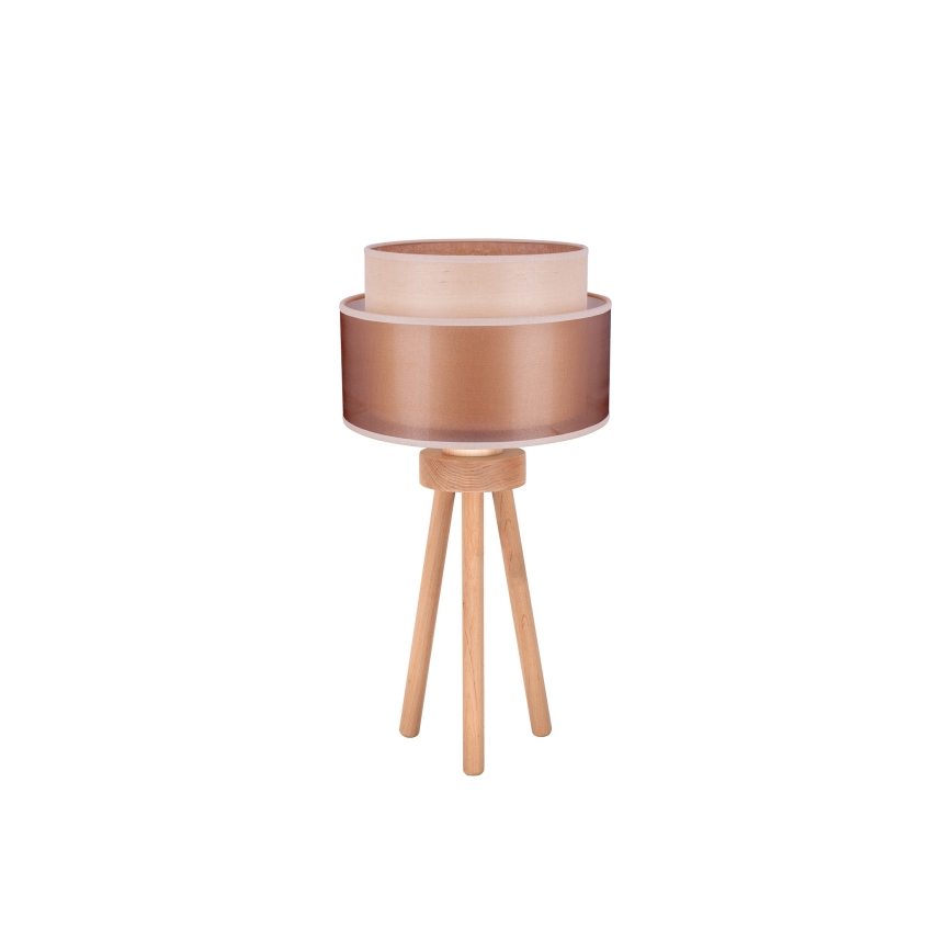 Duolla - Candeeiro de mesa WOOD BOHO 1xE27/15W/230V diâmetro 25 cm cobre/castanho/bege
