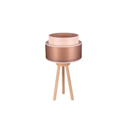 Duolla - Candeeiro de mesa WOOD BOHO 1xE27/15W/230V diâmetro 25 cm cobre/castanho/bege