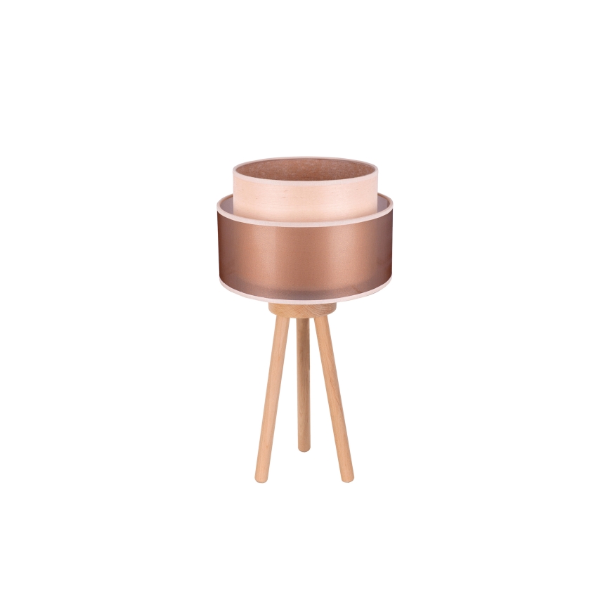 Duolla - Candeeiro de mesa WOOD BOHO 1xE27/15W/230V diâmetro 25 cm cobre/castanho/bege