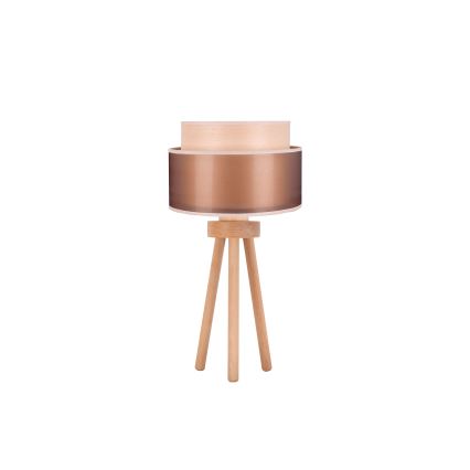 Duolla - Candeeiro de mesa WOOD BOHO 1xE27/15W/230V diâmetro 25 cm cobre/castanho/bege