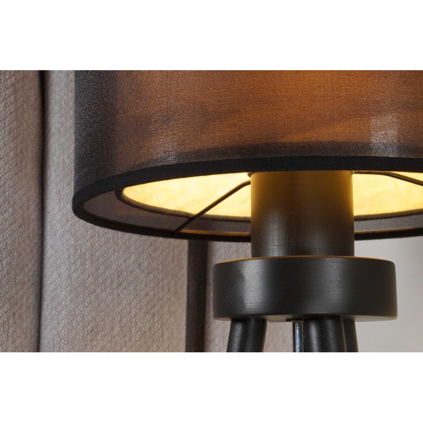 Duolla - Candeeiro de mesa WOOD BOHO 1xE27/15W/230V diâmetro 25 cm preto/bege