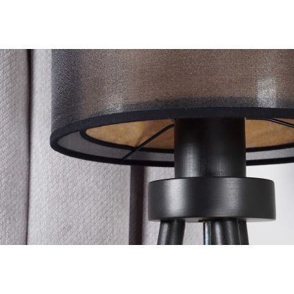 Duolla - Candeeiro de mesa WOOD BOHO 1xE27/15W/230V diâmetro 25 cm preto/bege