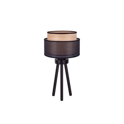 Duolla - Candeeiro de mesa WOOD BOHO 1xE27/15W/230V diâmetro 25 cm preto/bege
