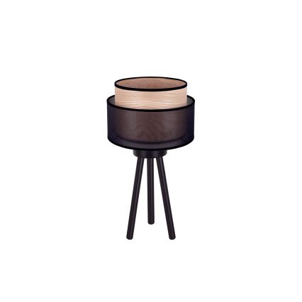 Duolla - Candeeiro de mesa WOOD BOHO 1xE27/15W/230V diâmetro 25 cm preto/bege