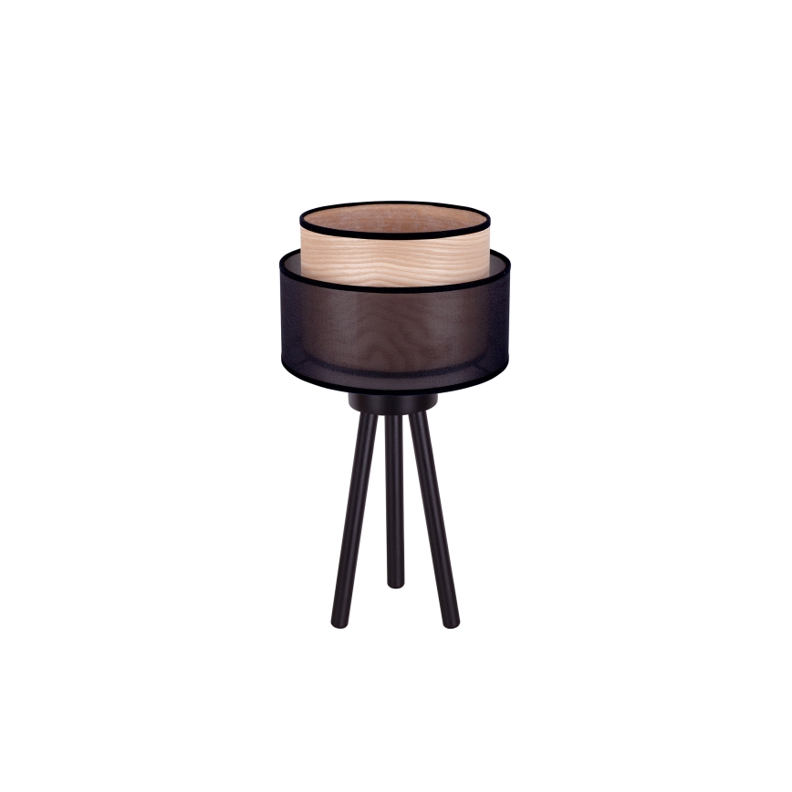 Duolla - Candeeiro de mesa WOOD BOHO 1xE27/15W/230V diâmetro 25 cm preto/bege
