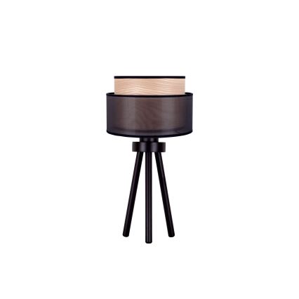 Duolla - Candeeiro de mesa WOOD BOHO 1xE27/15W/230V diâmetro 25 cm preto/bege