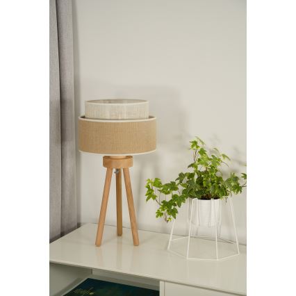 Duolla - Candeeiro de mesa YUTE BOHO 1xE27/15W/230V diâmetro 25 cm castanho/creme