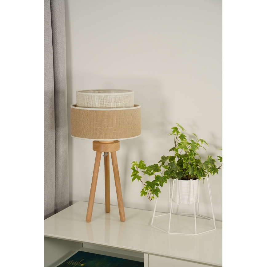 Duolla - Candeeiro de mesa YUTE BOHO 1xE27/15W/230V diâmetro 25 cm castanho/creme