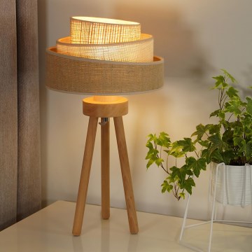 Duolla - Candeeiro de mesa YUTE TRIO 1xE27/15W/230V diâmetro 25 cm castanho/cinzento/bege