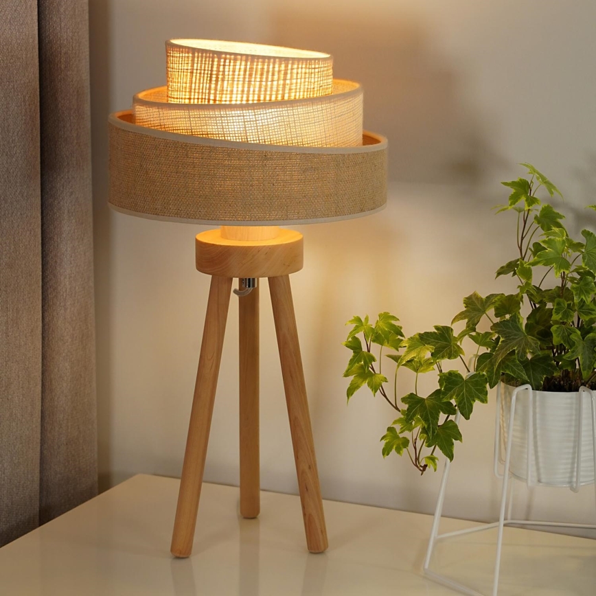 Duolla - Candeeiro de mesa YUTE TRIO 1xE27/15W/230V diâmetro 25 cm castanho/cinzento/bege
