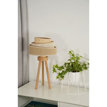 Duolla - Candeeiro de mesa YUTE TRIO 1xE27/15W/230V diâmetro 25 cm castanho/cinzento/bege