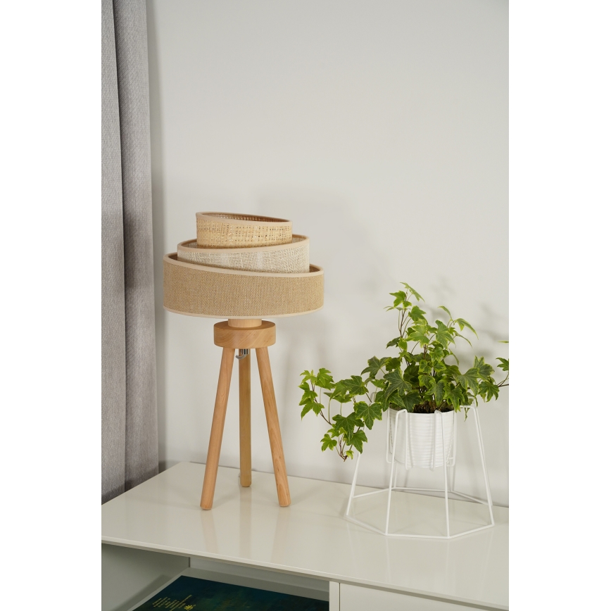 Duolla - Candeeiro de mesa YUTE TRIO 1xE27/15W/230V diâmetro 25 cm castanho/cinzento/bege