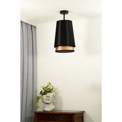 Duolla - Candeeiro integrado BELL SHINY 1xE27/15W/230V diâmetro 25 cm preto/cobre