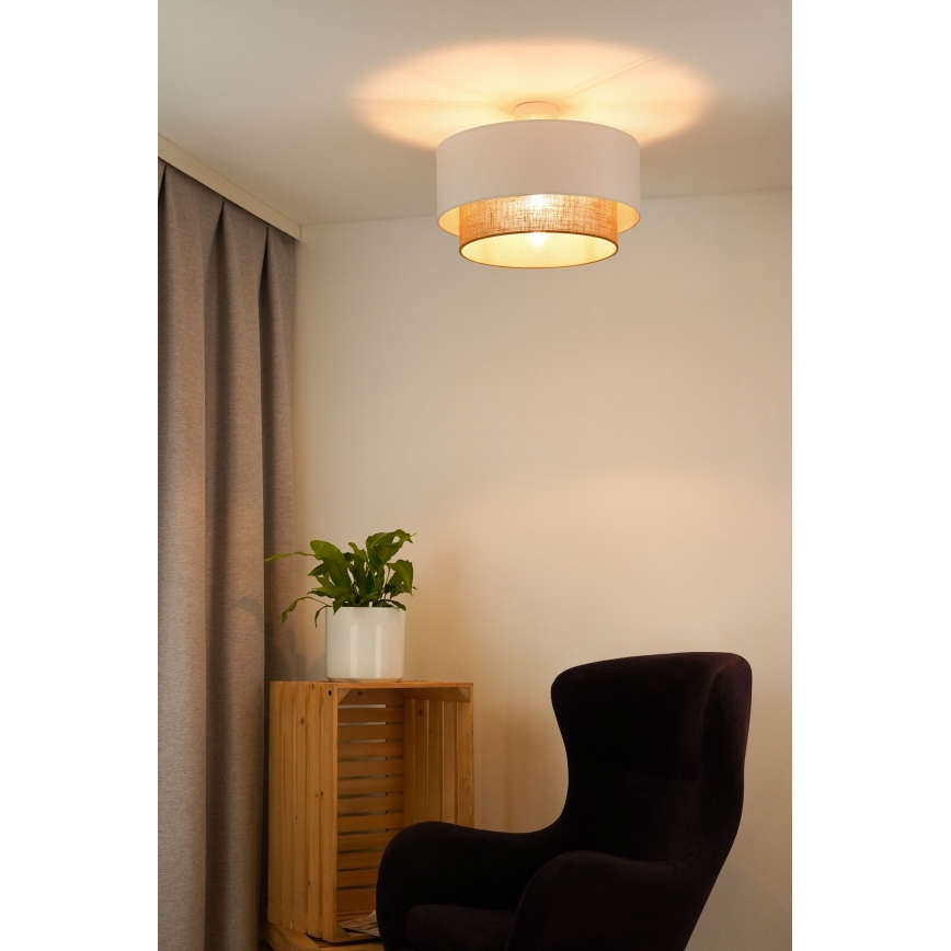Duolla - Candeeiro integrado  BOHO 1xE27/15W/230V diâmetro 45 cm branco/castanho
