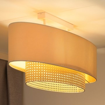 Duolla - Candeeiro integrado DOUBLE OVAL RATTAN 2xE27/15W/230V creme/vime