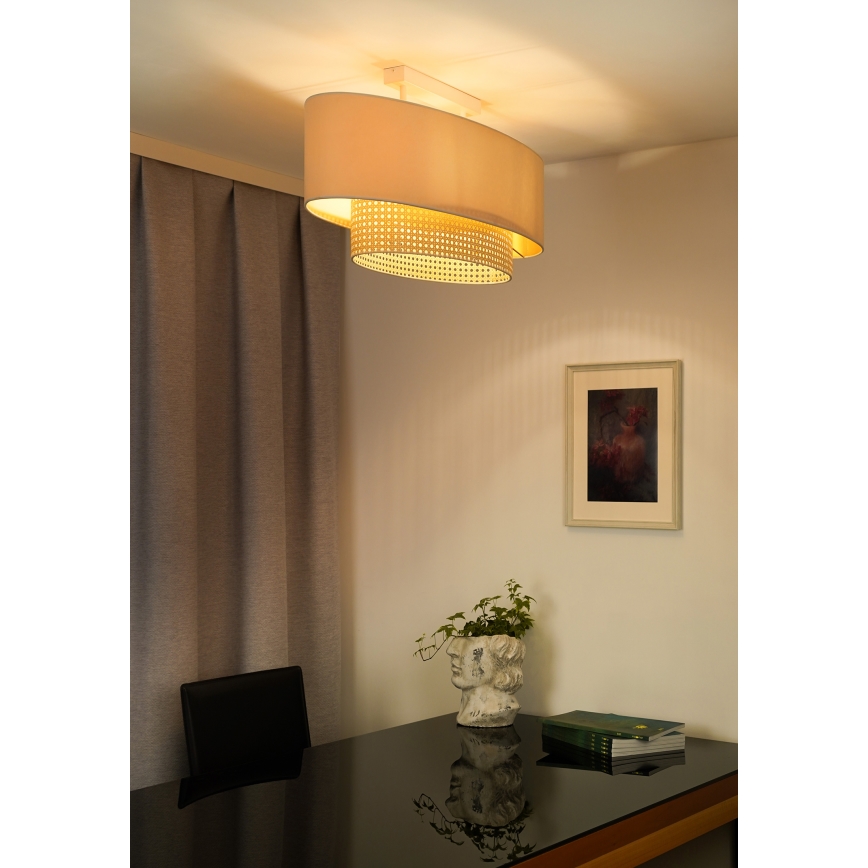 Duolla - Candeeiro integrado DOUBLE OVAL RATTAN 2xE27/15W/230V creme/vime