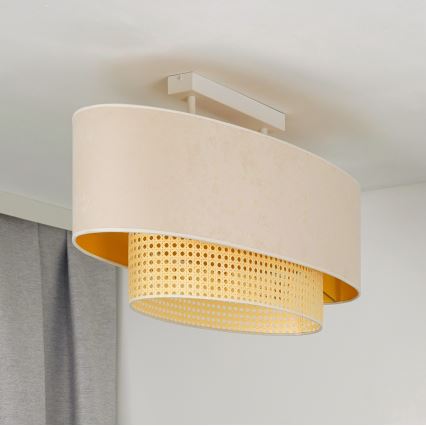 Duolla - Candeeiro integrado DOUBLE OVAL RATTAN 2xE27/15W/230V creme/vime