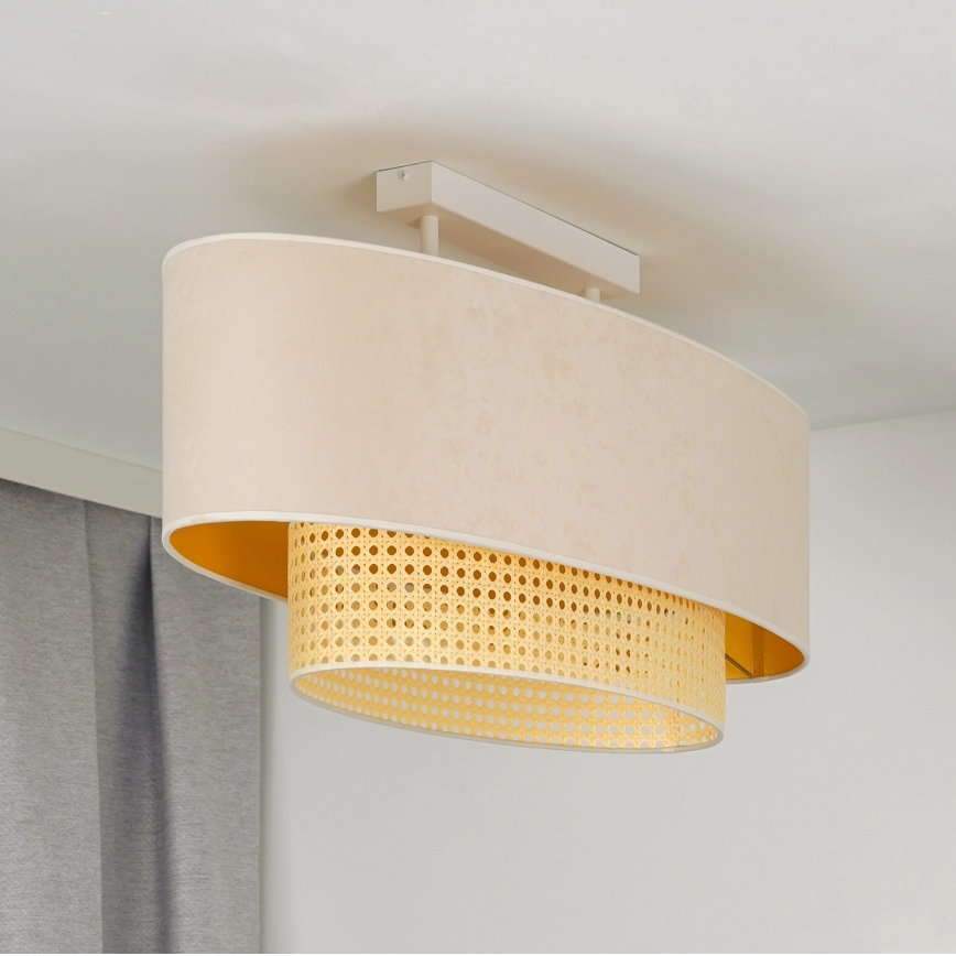 Duolla - Candeeiro integrado DOUBLE OVAL RATTAN 2xE27/15W/230V creme/vime