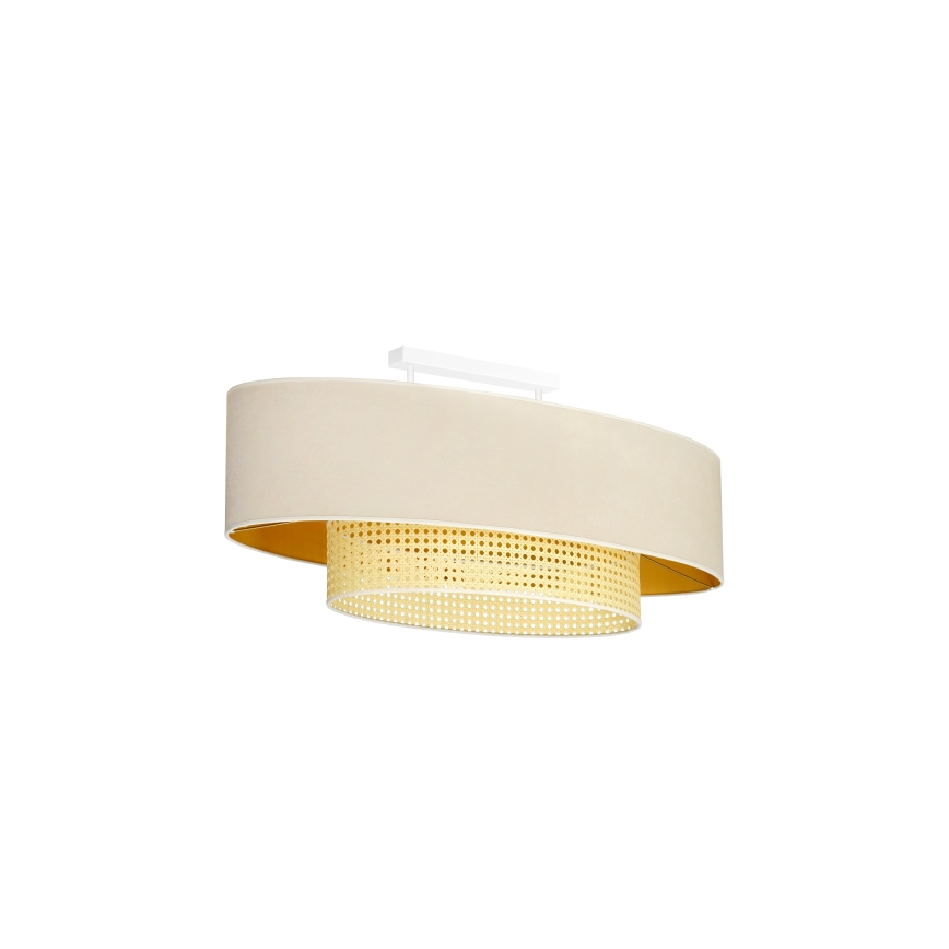 Duolla - Candeeiro integrado DOUBLE OVAL RATTAN 2xE27/15W/230V creme/vime