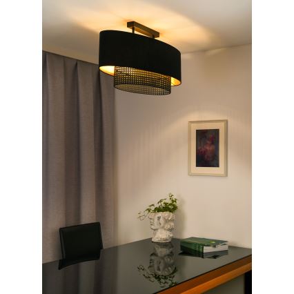 Duolla - Candeeiro integrado DOUBLE OVAL RATTAN 2xE27/15W/230V preto/vime