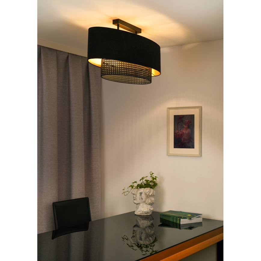 Duolla - Candeeiro integrado DOUBLE OVAL RATTAN 2xE27/15W/230V preto/vime
